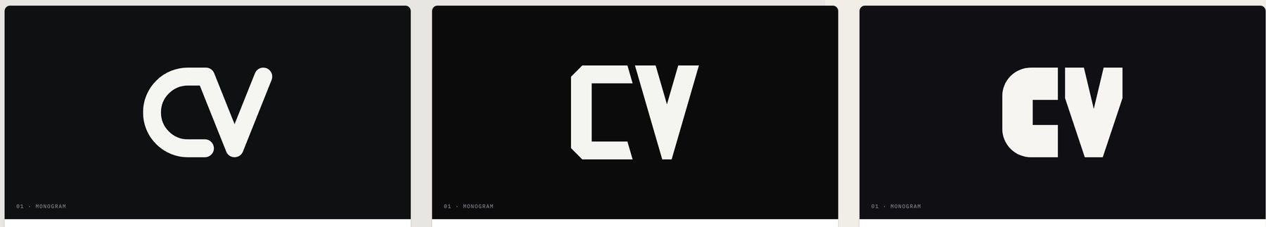 Three c and v monograms in black
