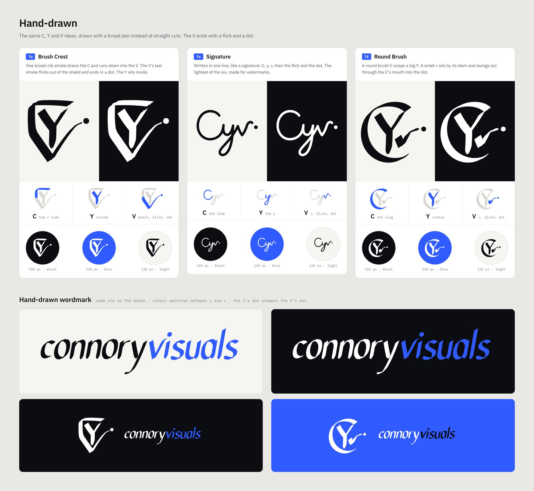 Brush Crest, Signature, Round Brush and a hand-drawn wordmark