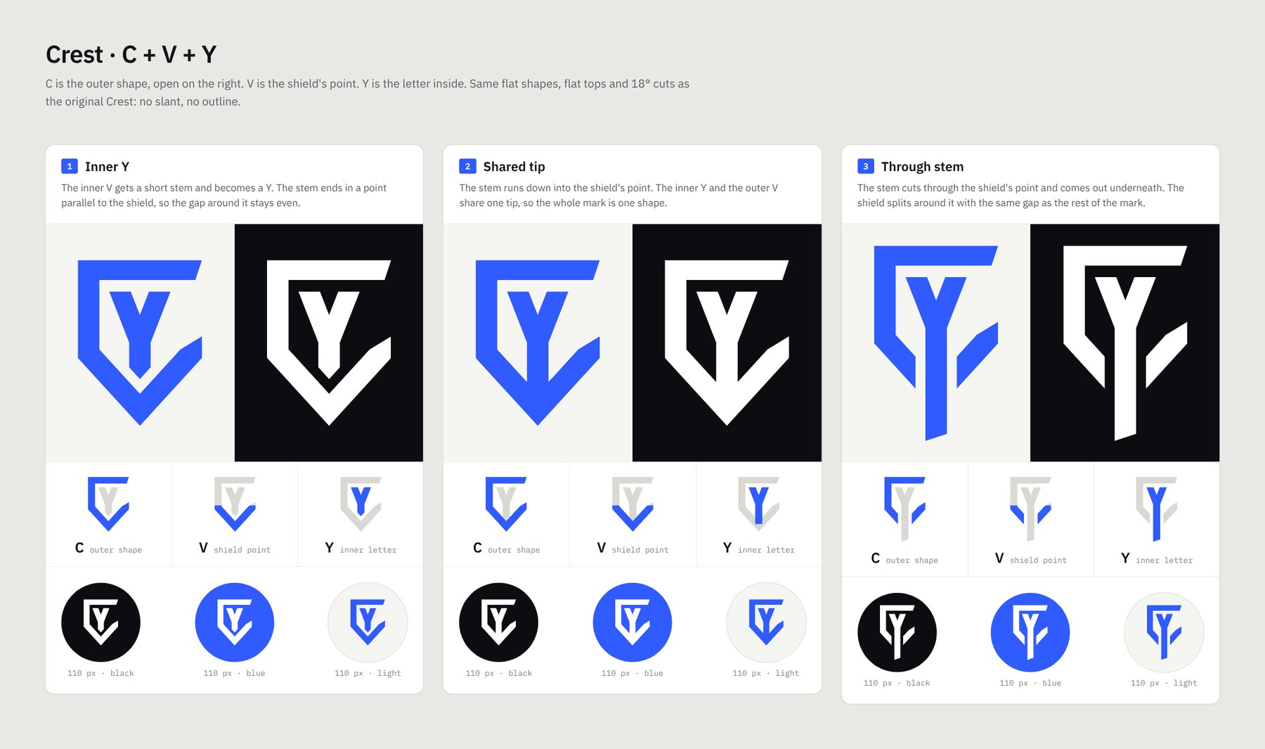 Three crest monograms holding C, V and Y