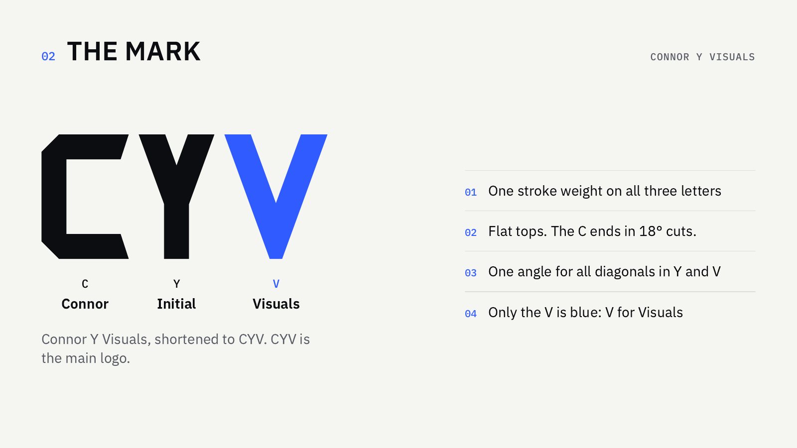 connoryvisuals guidelines, the mark