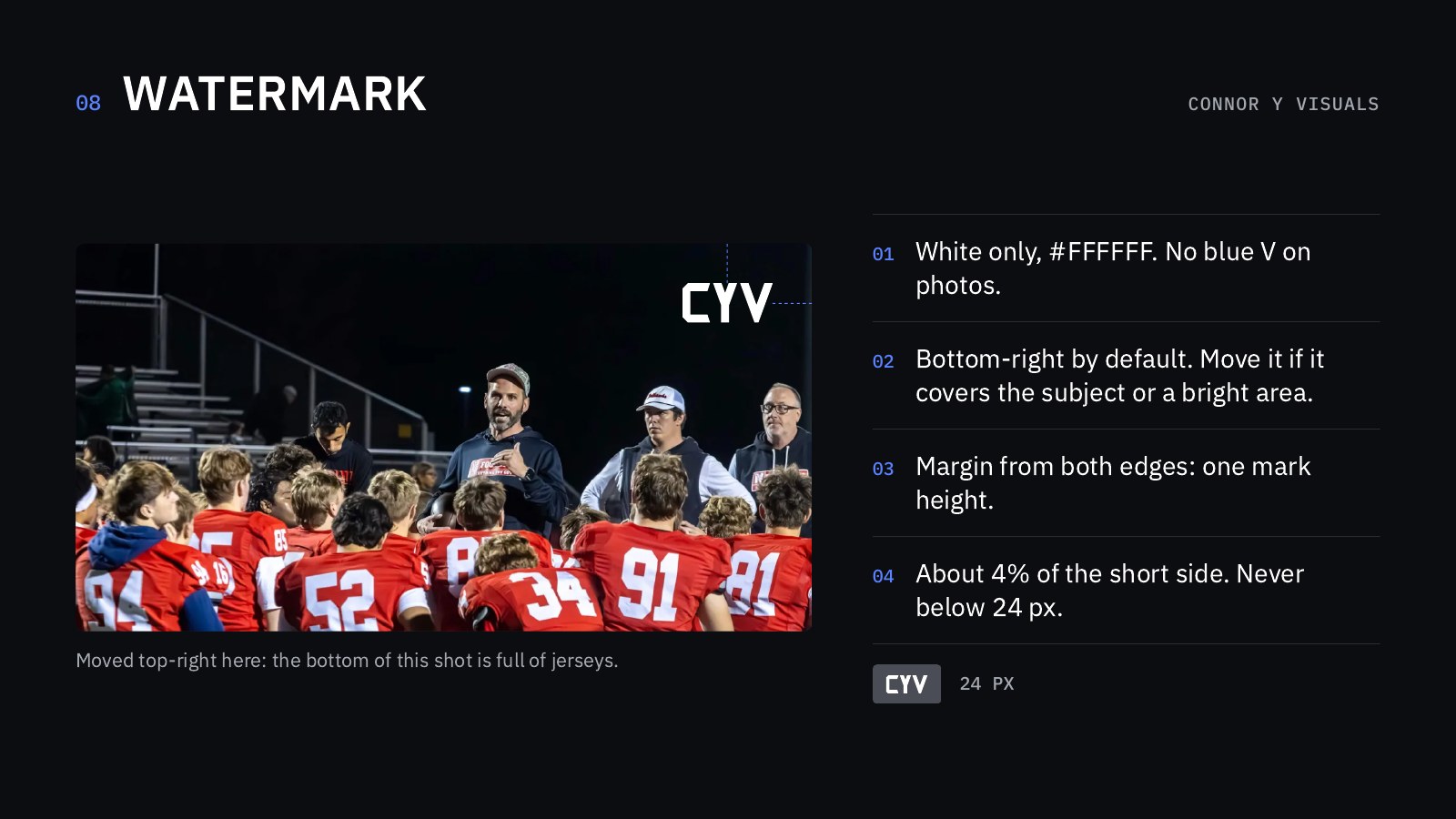 connoryvisuals guidelines, watermark