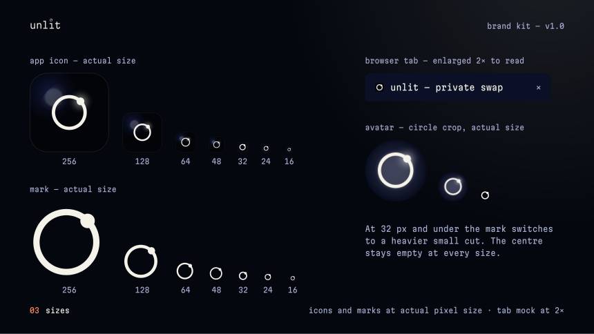unlit, sizes and clear space